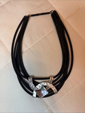 19” Black Multi-Strand Necklace with Silver Accent